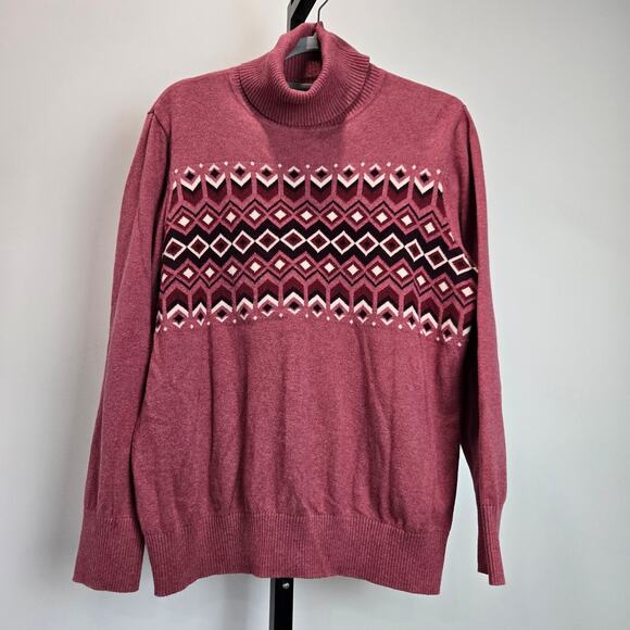 Vintage LL Bean Cashmere Blend Turtleneck Sweater Pink Retro Print Nordic XL - Picture 1 of 7
